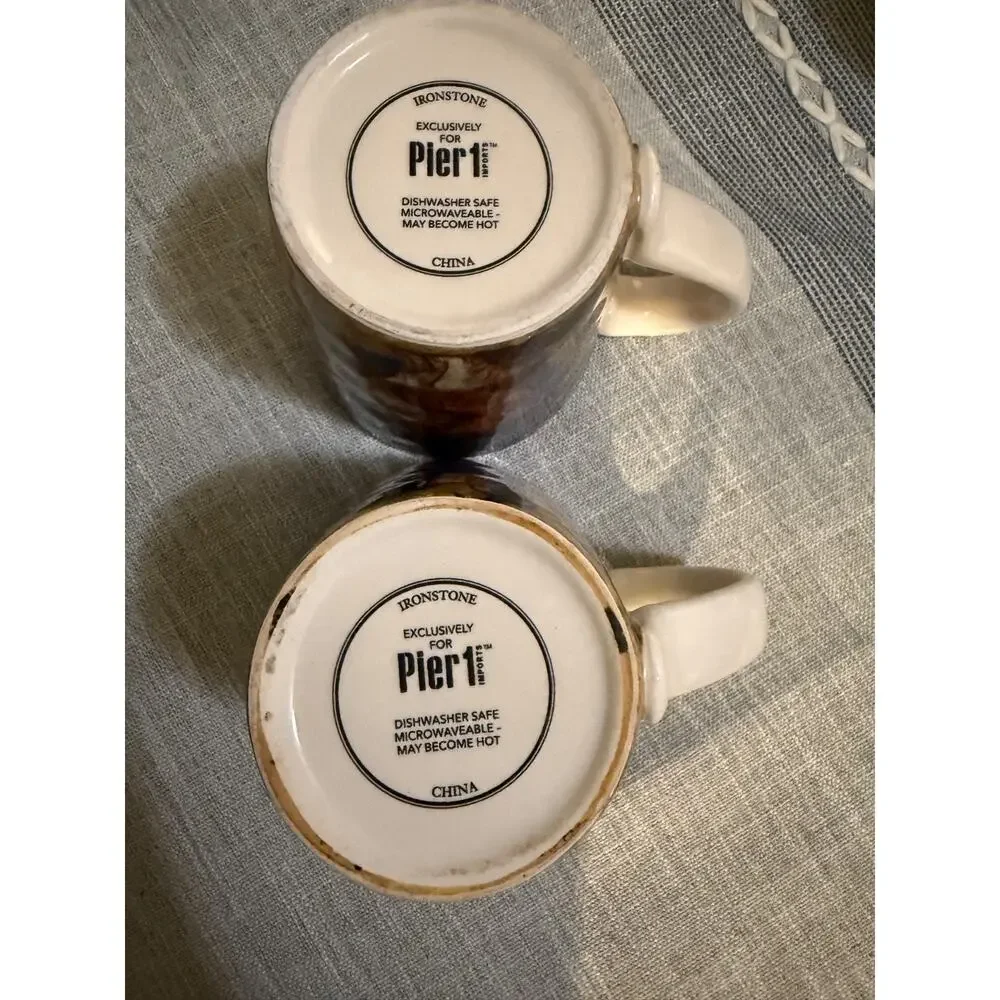 🎃🐶 Pier 1 Halloween Dog Mugs Set of 2 Ironstone 4.5” Double-Sided Design